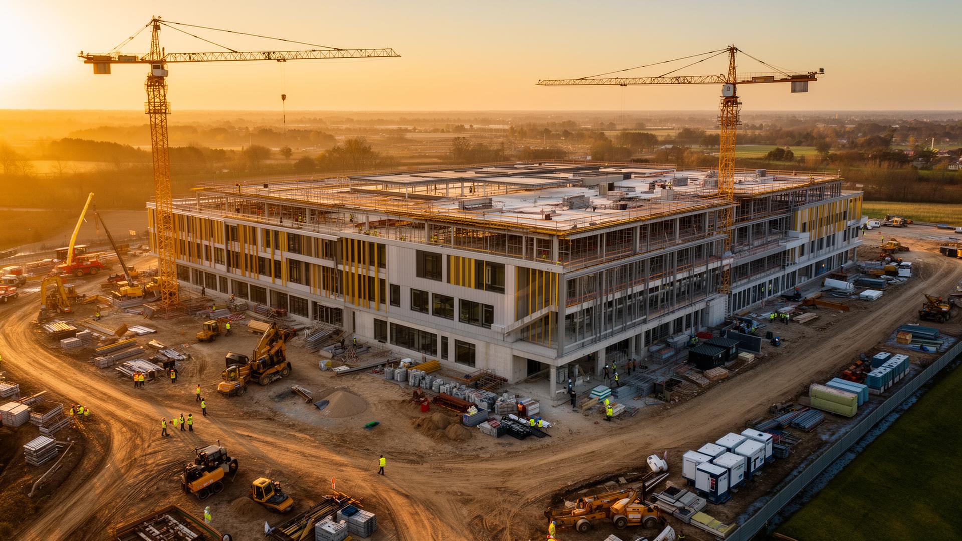 Construction site at golden hour